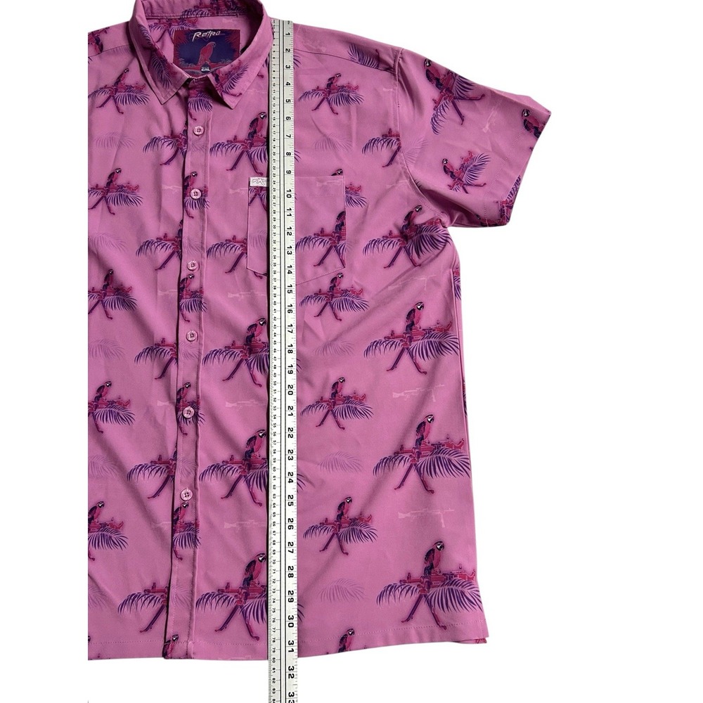 Retro Rifle Shirt Mens Saws Macaws Pink AOP Hawaiian Tropical Button Up Size 2XL - Picture 2 of 13